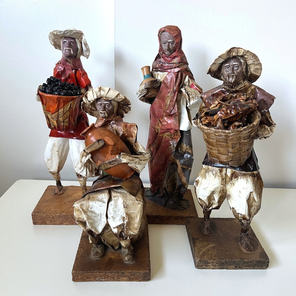 Vintage Mexican Papier Mache Folk Art Market Vendor Figurines Set of 4
